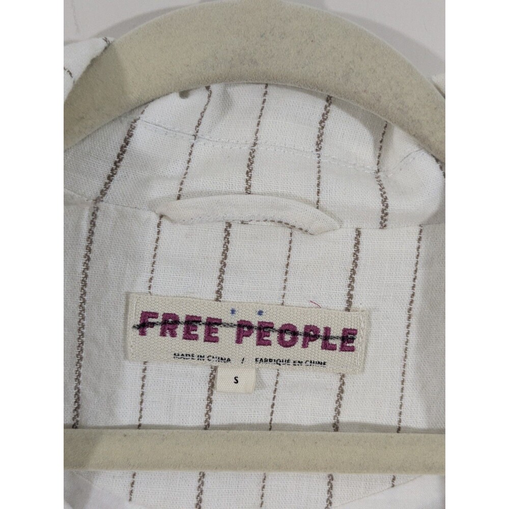 Free People Stella Double Breasted Fray Hem Stripe Linen Blazer in Off White S - Picture 3 of 9